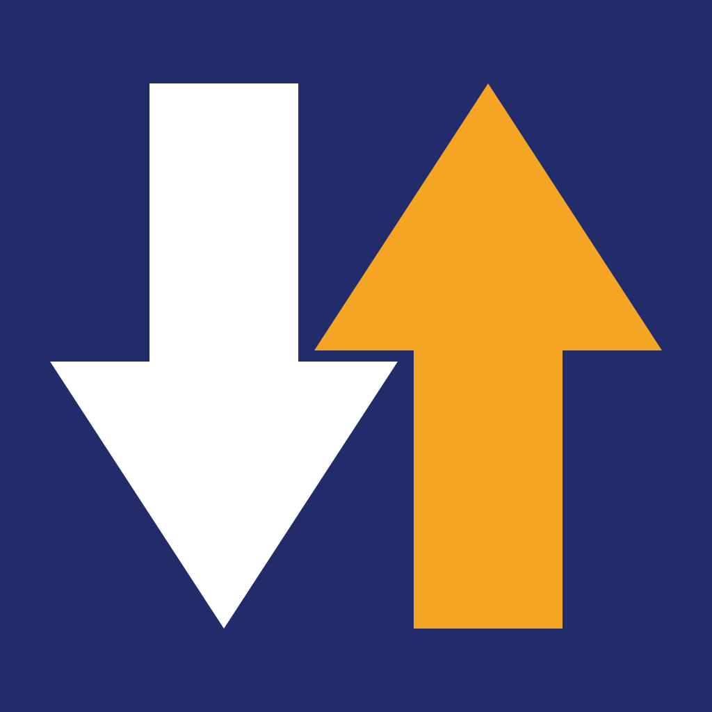 The Pinned app icon: a white download arrow beside an amber upload arrow.